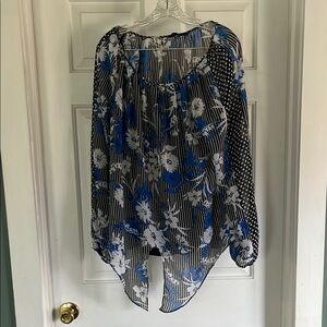 Blue Shear Long Sleeve Blouse